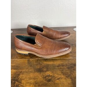 Todd Welsh Mens Woven Basketweave Loafers Cognac Brown Slip On Dress Shoes‎